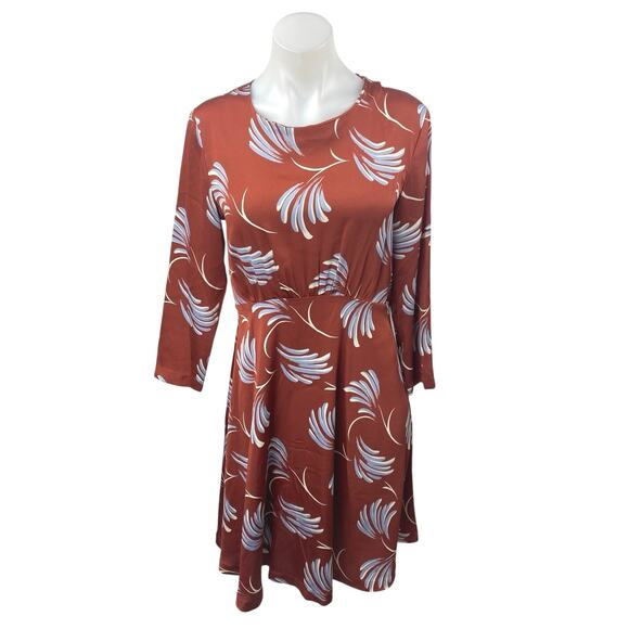 Ann Taylor LOFT Women's Brown Floral 3/4 Sleeve Midi A-Line Fit & Flare Dress 6 - Picture 1 of 5